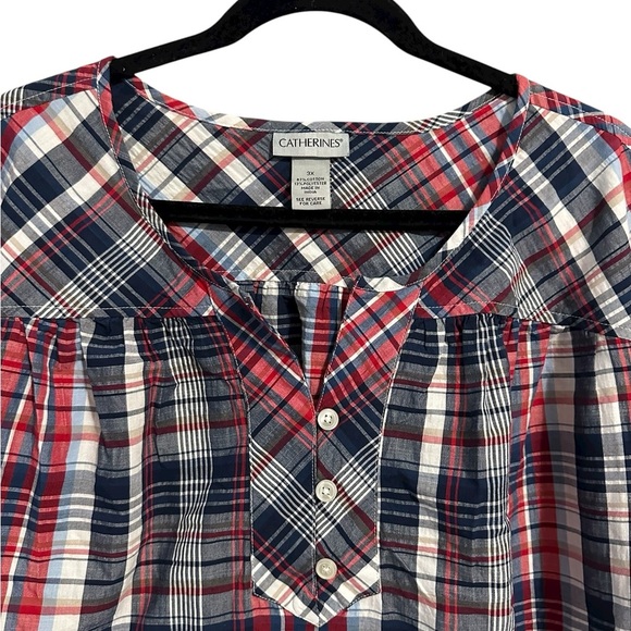 Catherine’s 3X Red White Blue Mirabel Park Plaid Tunic Top Picnic Country Summer - Picture 5 of 9